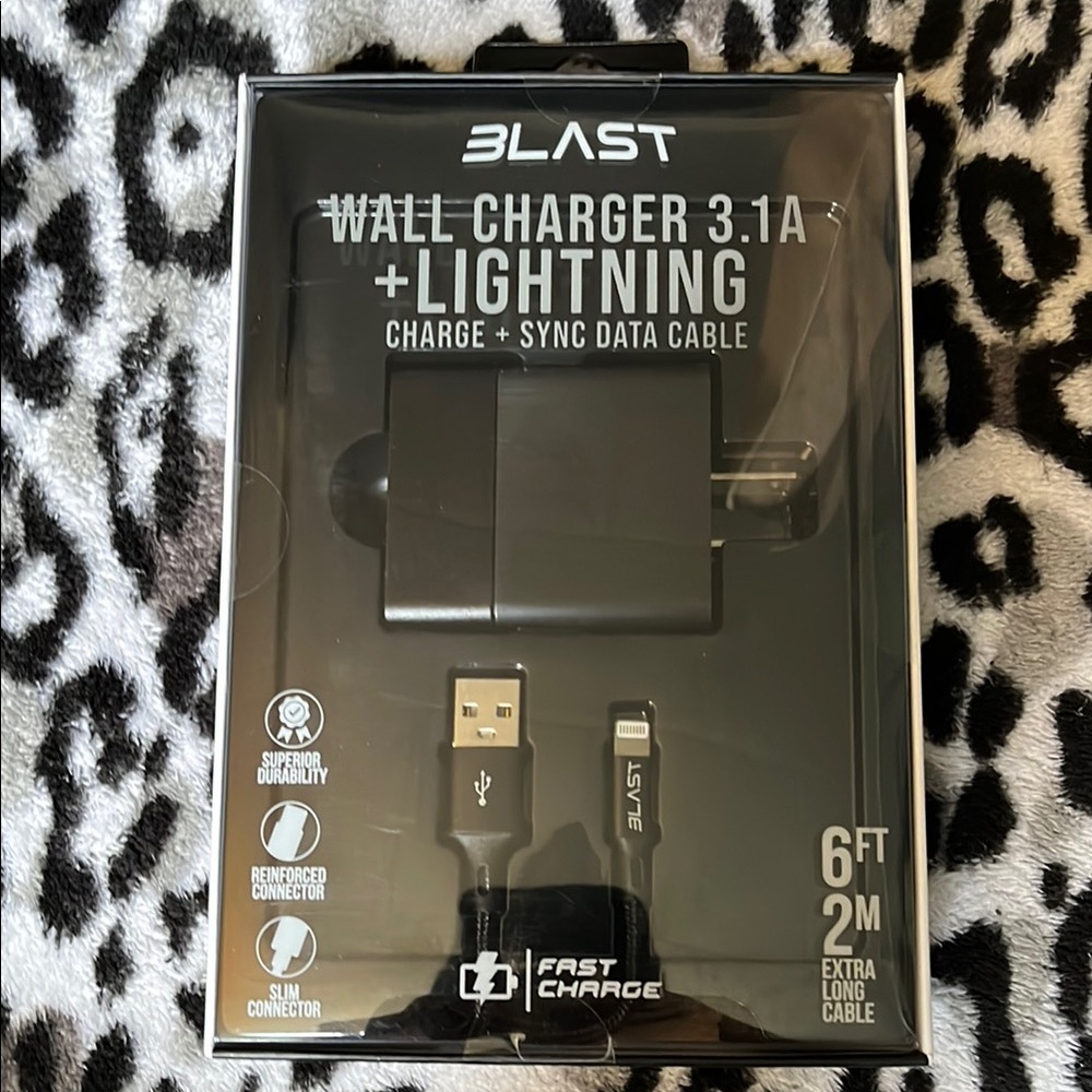 Black Wall Charger with Lightning Cable For iPhone.